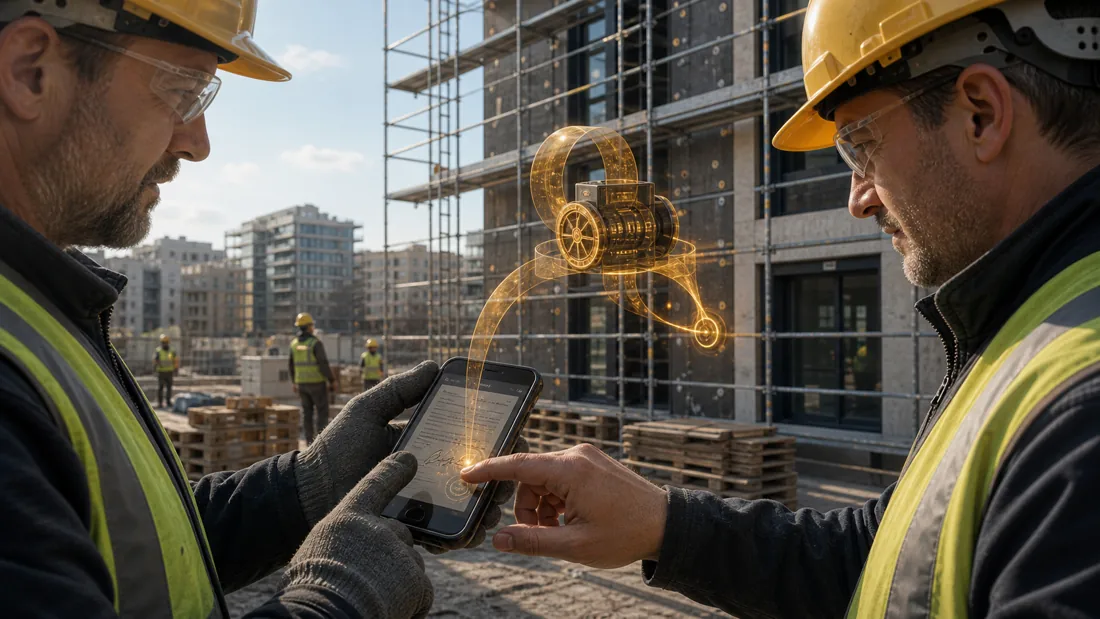 Klient podepisuje předávací protokol prstem na telefonu — zlatá cesta vede od stavby k zelené fajfce
